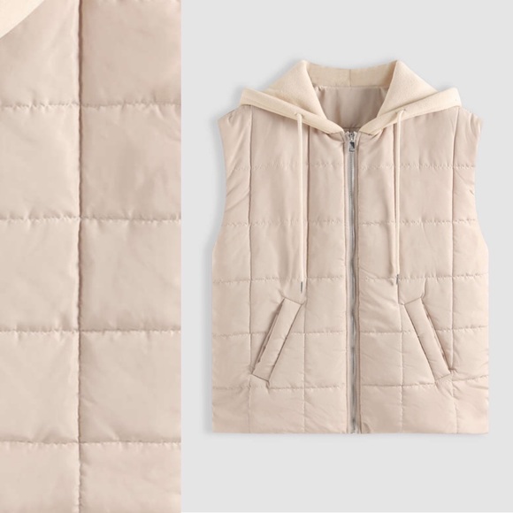 NWT CiderSolid Cream Hooded Quilted Vest - Picture 1 of 8
